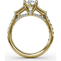 Oval Engagement Ring Setting with Tapered Baguette Side Stones and Pavé Diamond Band - 0.95 Carat Total Side Stone Weight by Fana