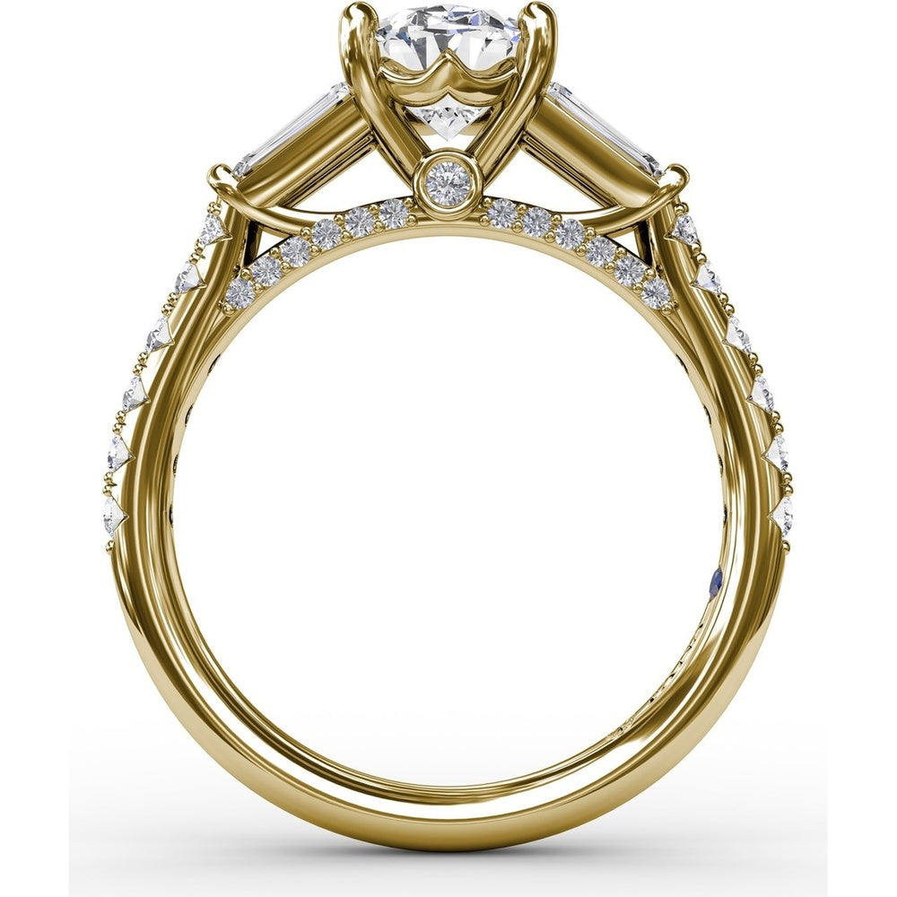 Oval Engagement Ring Setting with Tapered Baguette Side Stones and Pavé Diamond Band - 0.95 Carat Total Side Stone Weight by Fana