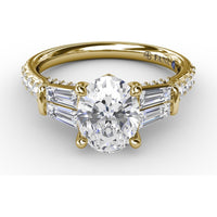 Oval Engagement Ring Setting with Tapered Baguette Side Stones and Pavé Diamond Band - 0.95 Carat Total Side Stone Weight by Fana