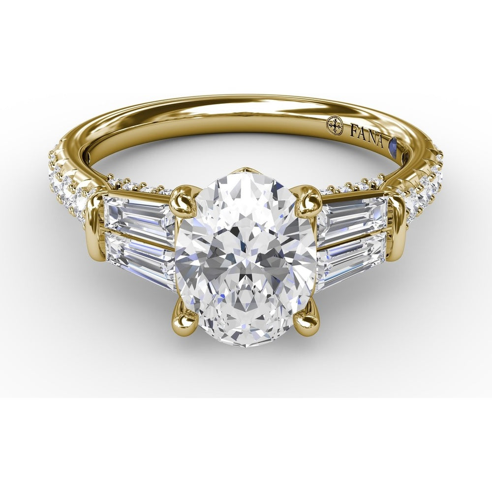 Oval Engagement Ring Setting with Tapered Baguette Side Stones and Pavé Diamond Band - 0.95 Carat Total Side Stone Weight by Fana
