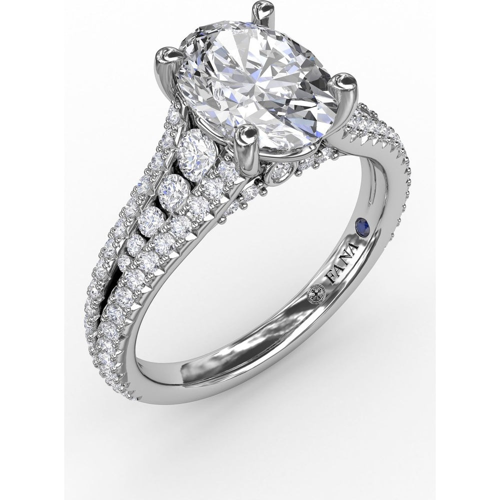 Oval Engagement Ring Setting with Triple-Row Tapered Diamond Band and Hidden Halo by Fana - 0.72 Carat Total Diamond Weight