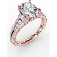 Oval Engagement Ring Setting with Triple-Row Tapered Diamond Band and Hidden Halo by Fana - 0.72 Carat Total Diamond Weight