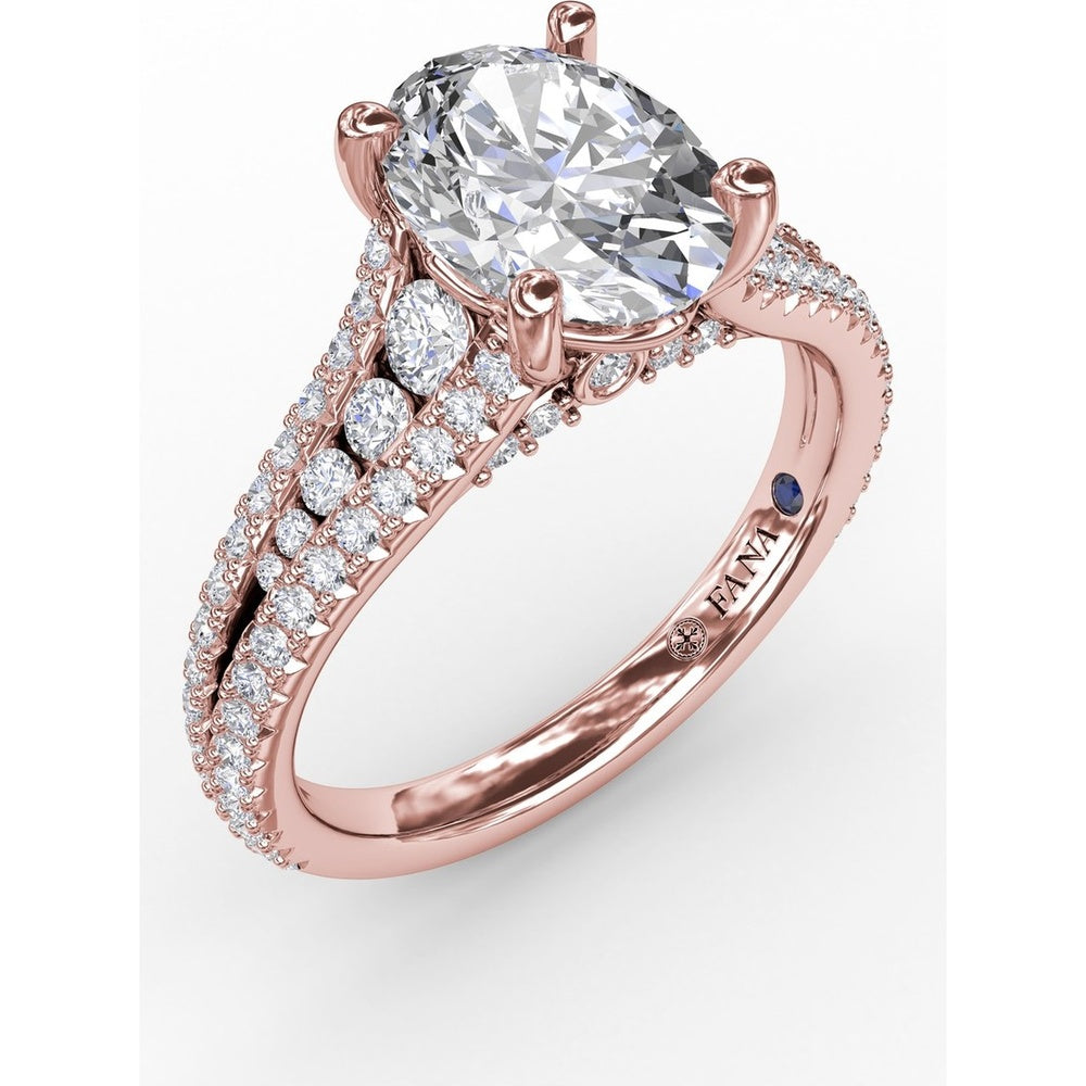 Oval Engagement Ring Setting with Triple-Row Tapered Diamond Band and Hidden Halo by Fana - 0.72 Carat Total Diamond Weight