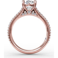 Oval Engagement Ring Setting with Triple-Row Tapered Diamond Band and Hidden Halo by Fana - 0.72 Carat Total Diamond Weight