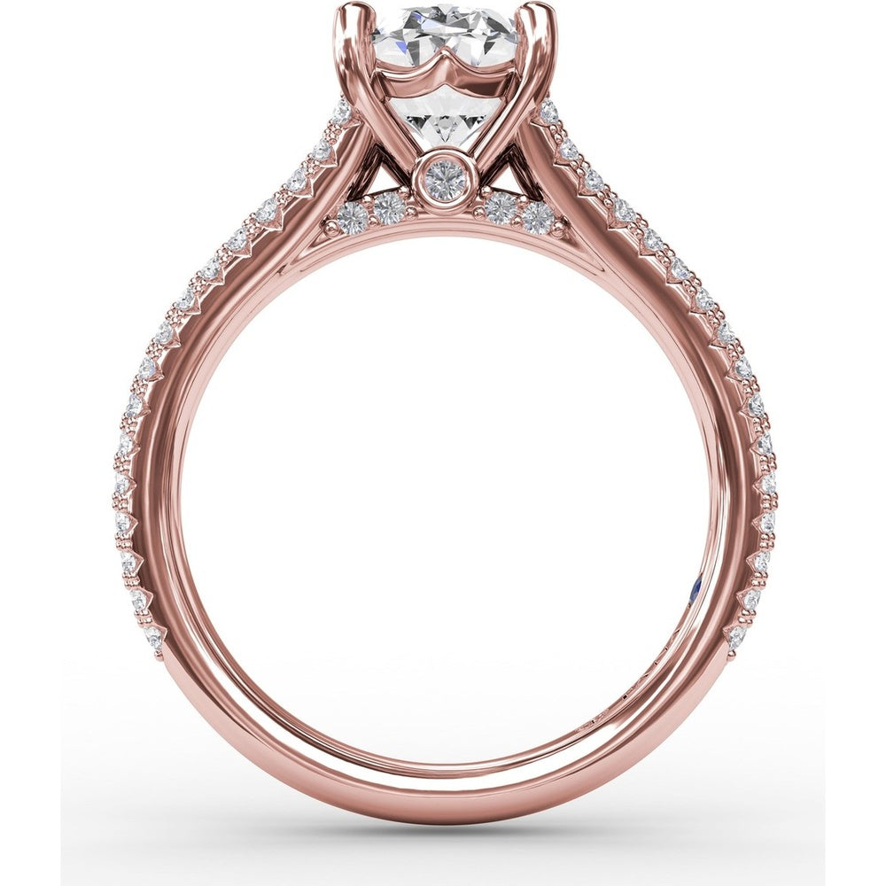 Oval Engagement Ring Setting with Triple-Row Tapered Diamond Band and Hidden Halo by Fana - 0.72 Carat Total Diamond Weight