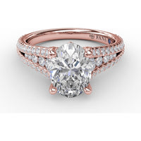 Oval Engagement Ring Setting with Triple-Row Tapered Diamond Band and Hidden Halo by Fana - 0.72 Carat Total Diamond Weight