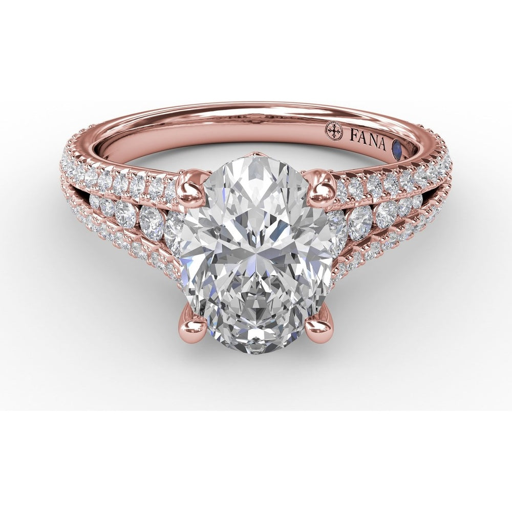 Oval Engagement Ring Setting with Triple-Row Tapered Diamond Band and Hidden Halo by Fana - 0.72 Carat Total Diamond Weight