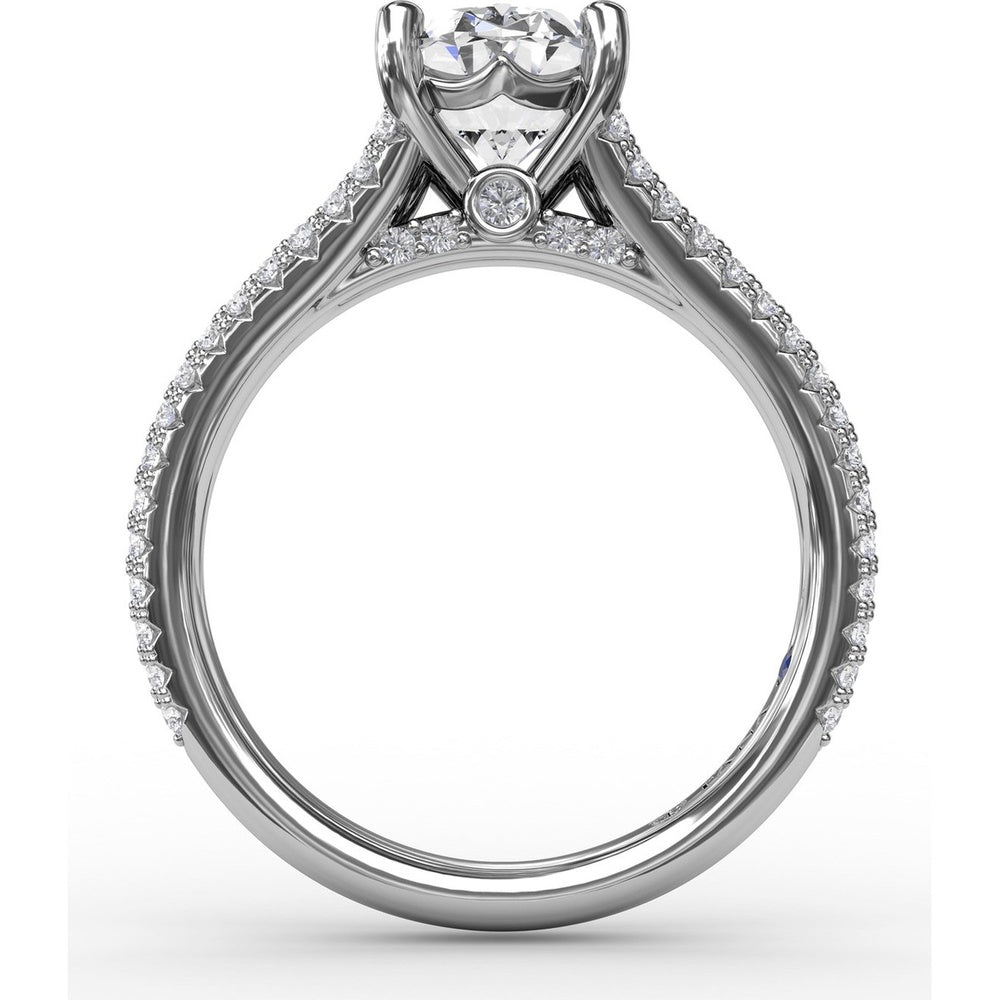 Oval Engagement Ring Setting with Triple-Row Tapered Diamond Band and Hidden Halo by Fana - 0.72 Carat Total Diamond Weight