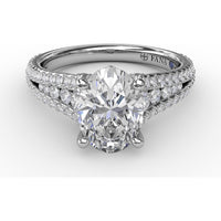 Oval Engagement Ring Setting with Triple-Row Tapered Diamond Band and Hidden Halo by Fana - 0.72 Carat Total Diamond Weight