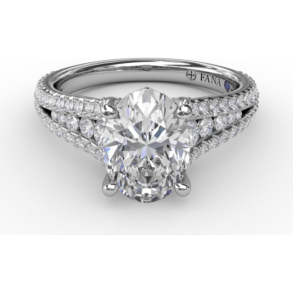 Oval Engagement Ring Setting with Triple-Row Tapered Diamond Band and Hidden Halo by Fana - 0.72 Carat Total Diamond Weight