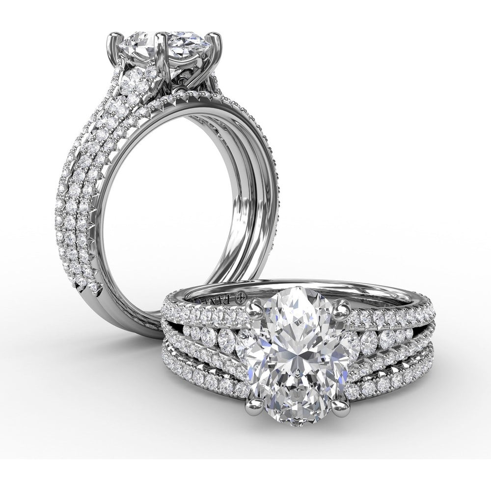 Oval Engagement Ring Setting with Triple-Row Tapered Diamond Band and Hidden Halo by Fana - 0.72 Carat Total Diamond Weight