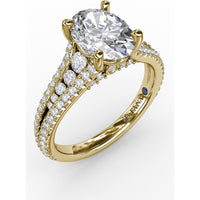 Oval Engagement Ring Setting with Triple-Row Tapered Diamond Band and Hidden Halo by Fana - 0.72 Carat Total Diamond Weight