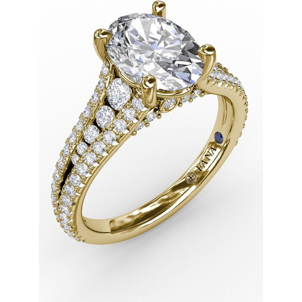 Oval Engagement Ring Setting with Triple-Row Tapered Diamond Band and Hidden Halo by Fana - 0.72 Carat Total Diamond Weight