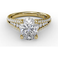 Oval Engagement Ring Setting with Triple-Row Tapered Diamond Band and Hidden Halo by Fana - 0.72 Carat Total Diamond Weight