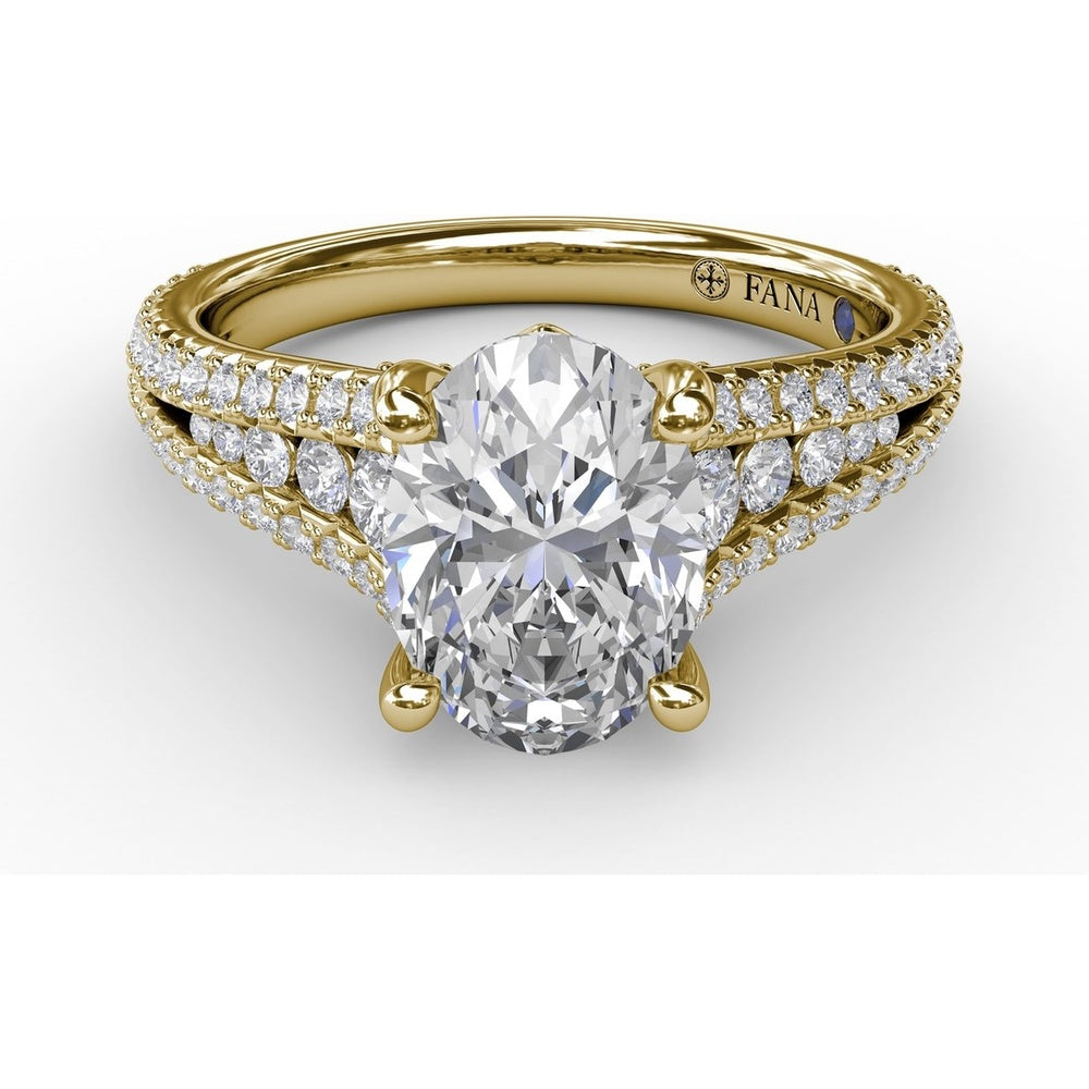 Oval Engagement Ring Setting with Triple-Row Tapered Diamond Band and Hidden Halo by Fana - 0.72 Carat Total Diamond Weight