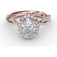 Oval Halo Engagement Ring Setting with Diamond Twist Shank by Fana - 0.41 Carat Total Diamond Weight