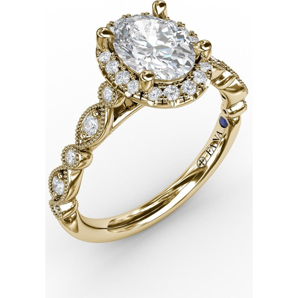 Oval Halo Engagement Ring Setting with Marquise Milgrain Diamond Band by Fana - 0.29 Carat Total Diamond Weight