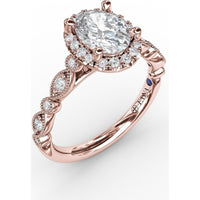 Oval Halo Engagement Ring Setting with Marquise Milgrain Diamond Band by Fana - 0.29 Carat Total Diamond Weight