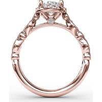 Oval Halo Engagement Ring Setting with Marquise Milgrain Diamond Band by Fana - 0.29 Carat Total Diamond Weight