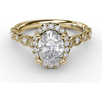 Oval Halo Engagement Ring Setting with Marquise Milgrain Diamond Band by Fana - 0.29 Carat Total Diamond Weight