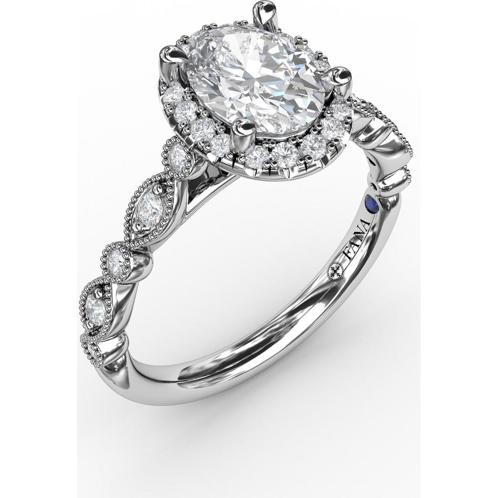 Oval Halo Engagement Ring Setting with Marquise Milgrain Diamond Band by Fana - 0.29 Carat Total Diamond Weight