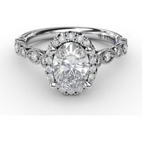 Oval Halo Engagement Ring Setting with Marquise Milgrain Diamond Band by Fana - 0.29 Carat Total Diamond Weight