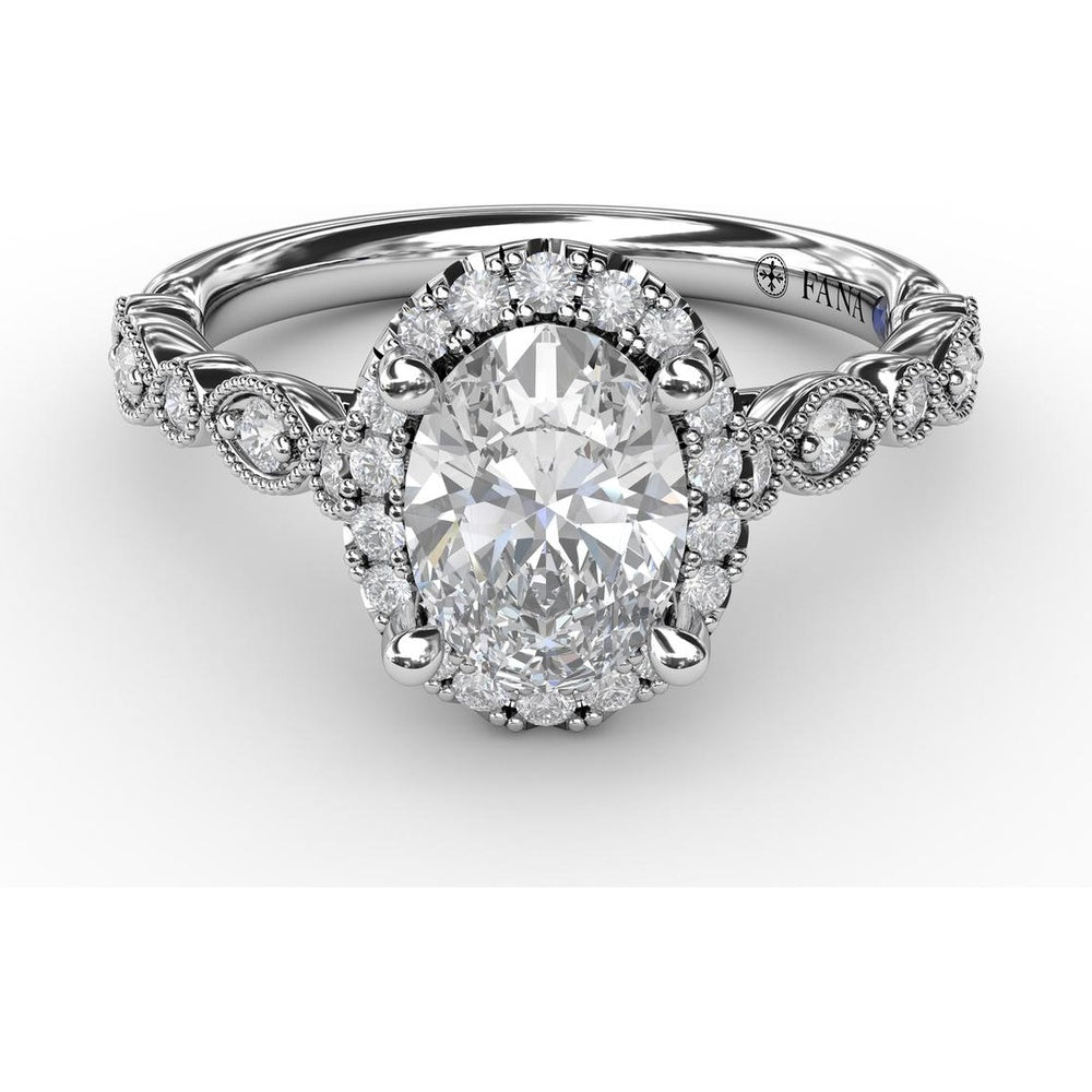 Oval Halo Engagement Ring Setting with Marquise Milgrain Diamond Band by Fana - 0.29 Carat Total Diamond Weight