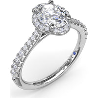 Oval Halo Engagement Ring Setting with Pavé Diamond Band by Fana - 0.32 Carat Total Diamond Weight