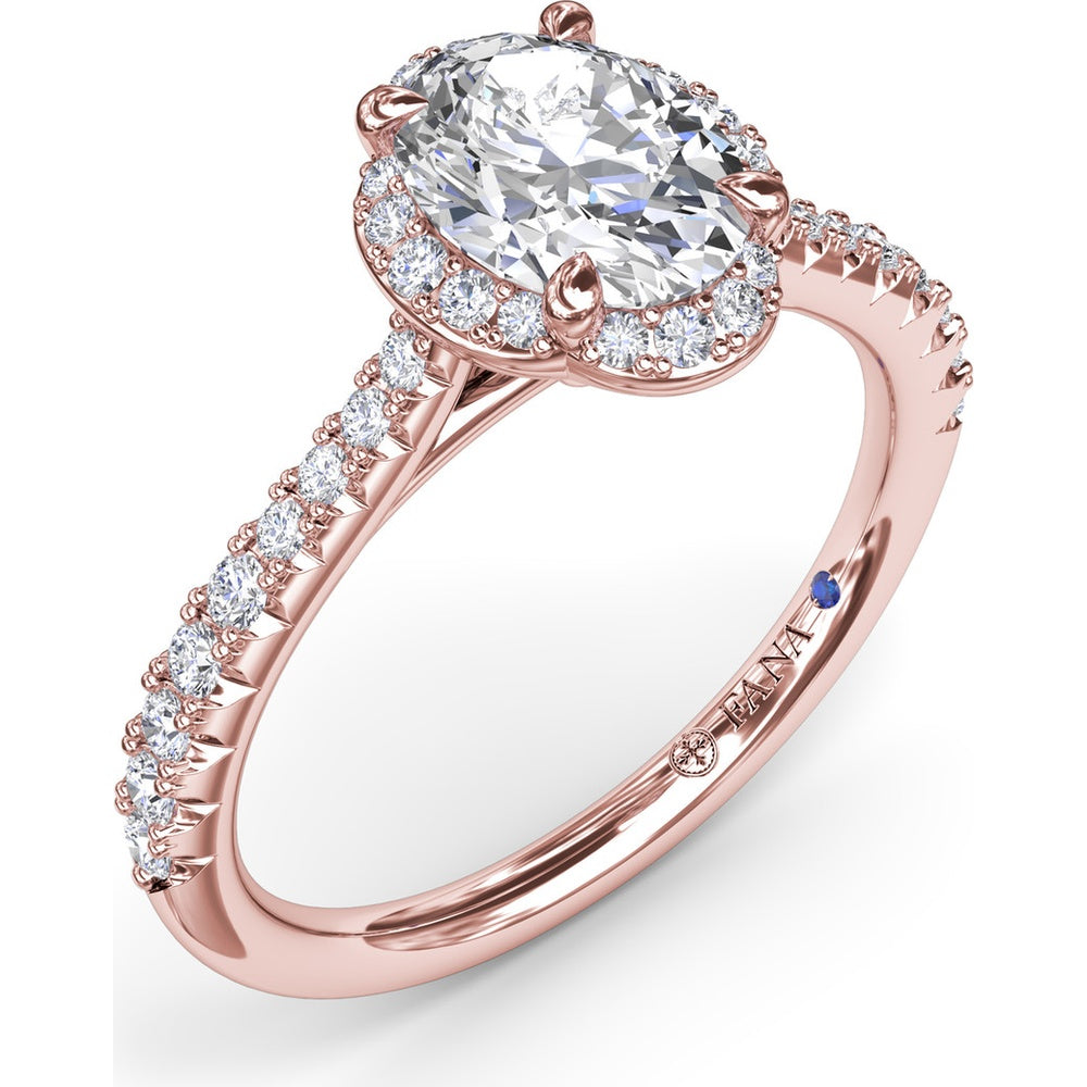 Oval Halo Engagement Ring Setting with Pavé Diamond Band by Fana - 0.32 Carat Total Diamond Weight