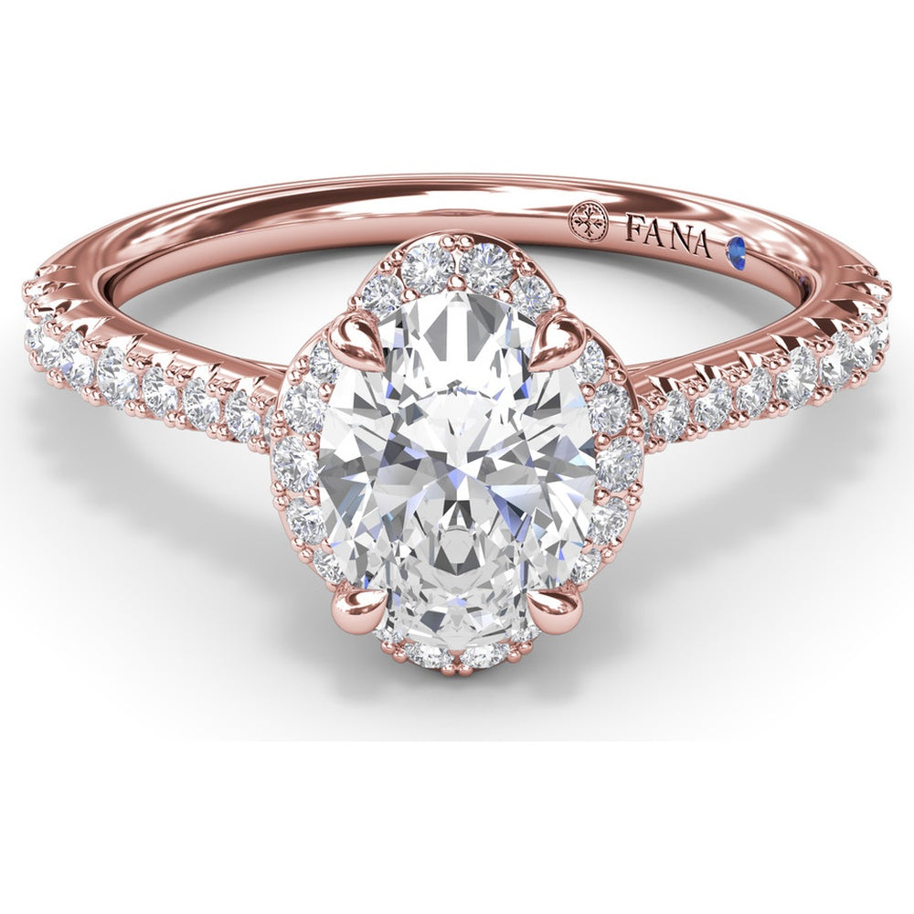 Oval Halo Engagement Ring Setting with Pavé Diamond Band by Fana - 0.32 Carat Total Diamond Weight