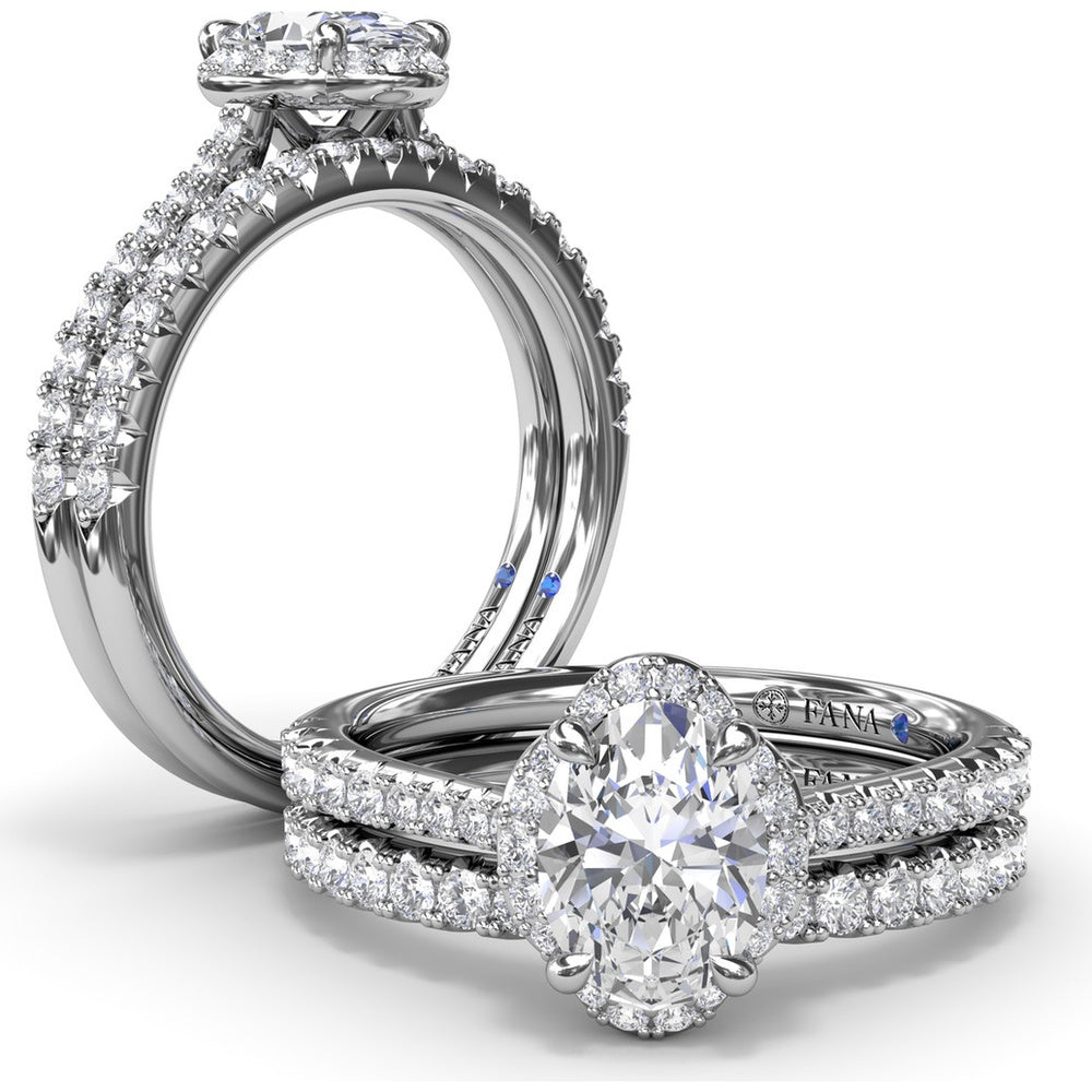 Oval Halo Engagement Ring Setting with Pavé Diamond Band by Fana - 0.32 Carat Total Diamond Weight