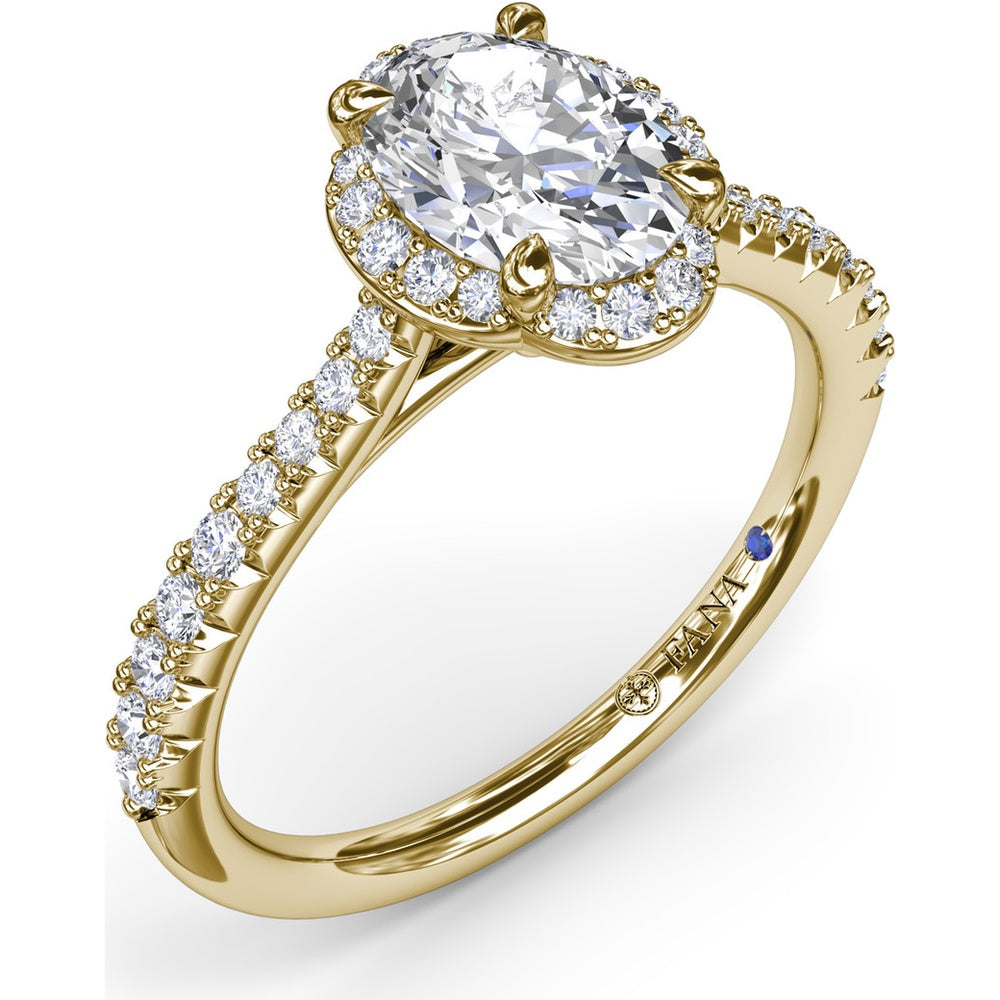 Oval Halo Engagement Ring Setting with Pavé Diamond Band by Fana - 0.32 Carat Total Diamond Weight