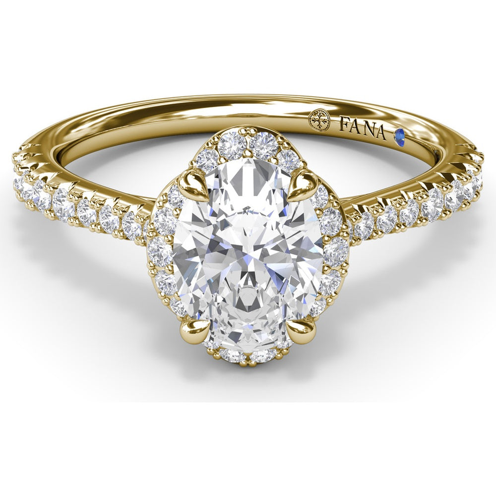 Oval Halo Engagement Ring Setting with Pavé Diamond Band by Fana - 0.32 Carat Total Diamond Weight