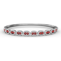 Oval Link Bangle with Pavé Diamond Halo and Round Rubies by Fana - 2.55 Carat Total Gemstone Weight