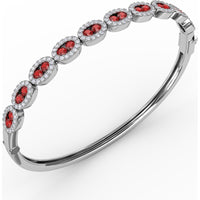 Oval Link Bangle with Pavé Diamond Halo and Round Rubies by Fana - 2.55 Carat Total Gemstone Weight