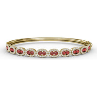 Oval Link Bangle with Pavé Diamond Halo and Round Rubies by Fana - 2.55 Carat Total Gemstone Weight