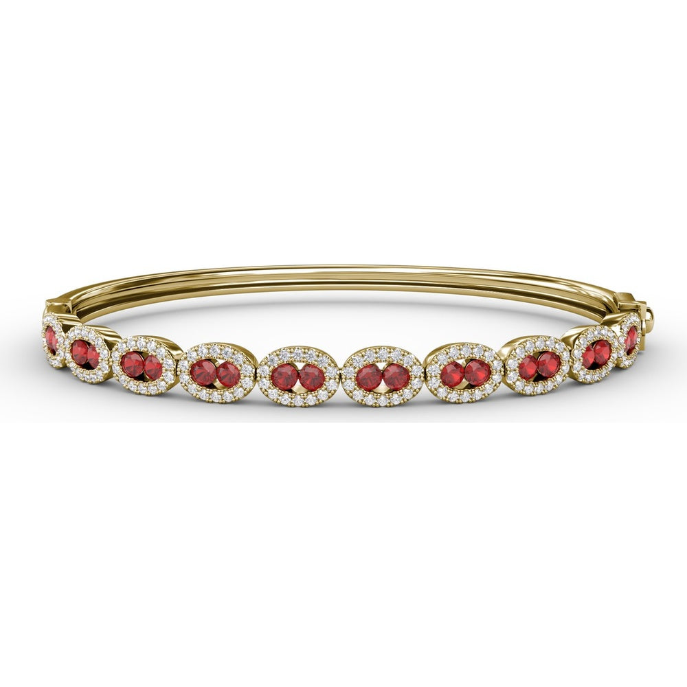 Oval Link Bangle with Pavé Diamond Halo and Round Rubies by Fana - 2.55 Carat Total Gemstone Weight
