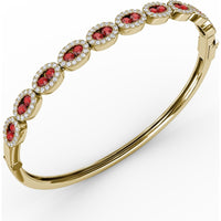 Oval Link Bangle with Pavé Diamond Halo and Round Rubies by Fana - 2.55 Carat Total Gemstone Weight