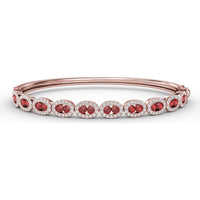 Oval Link Bangle with Pavé Diamond Halo and Round Rubies by Fana - 2.55 Carat Total Gemstone Weight