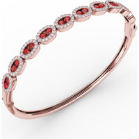 Oval Link Bangle with Pavé Diamond Halo and Round Rubies by Fana - 2.55 Carat Total Gemstone Weight