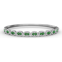 Oval Link Bangle with Round Emeralds and Pavé Diamond Halos by Fana - 2.35 Carat Total Gemstone Weight