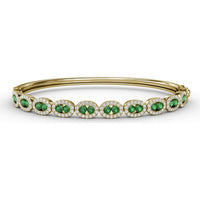 Oval Link Bangle with Round Emeralds and Pavé Diamond Halos by Fana - 2.35 Carat Total Gemstone Weight