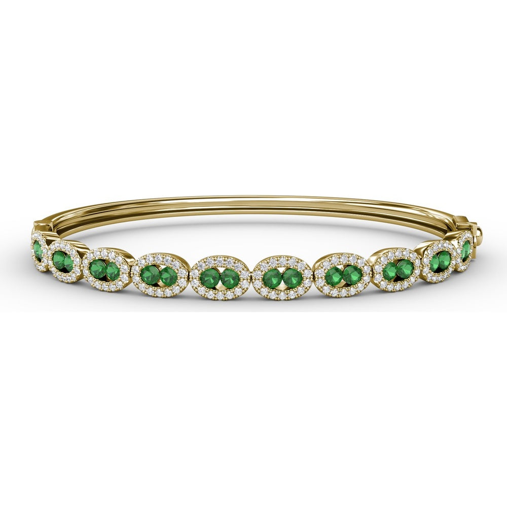 Oval Link Bangle with Round Emeralds and Pavé Diamond Halos by Fana - 2.35 Carat Total Gemstone Weight