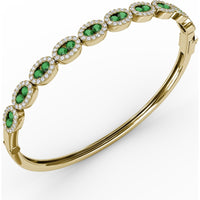 Oval Link Bangle with Round Emeralds and Pavé Diamond Halos by Fana - 2.35 Carat Total Gemstone Weight