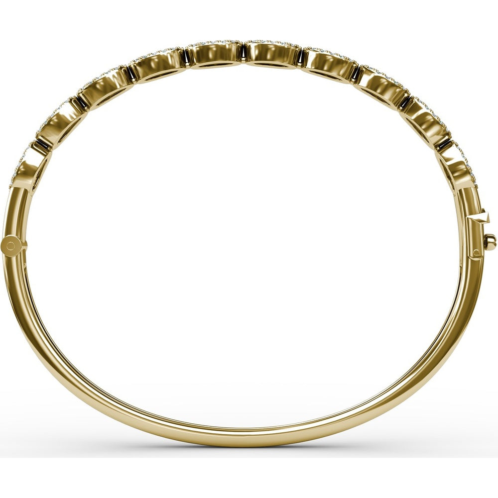Oval Link Bangle with Round Emeralds and Pavé Diamond Halos by Fana - 2.35 Carat Total Gemstone Weight