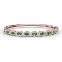 Oval Link Bangle with Round Emeralds and Pavé Diamond Halos by Fana - 2.35 Carat Total Gemstone Weight