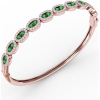 Oval Link Bangle with Round Emeralds and Pavé Diamond Halos by Fana - 2.35 Carat Total Gemstone Weight