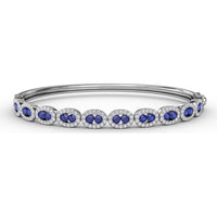 Oval Link Bangle with Round Sapphires and Diamond Halos by Fana - 2.55 Carat Total Gemstone Weight