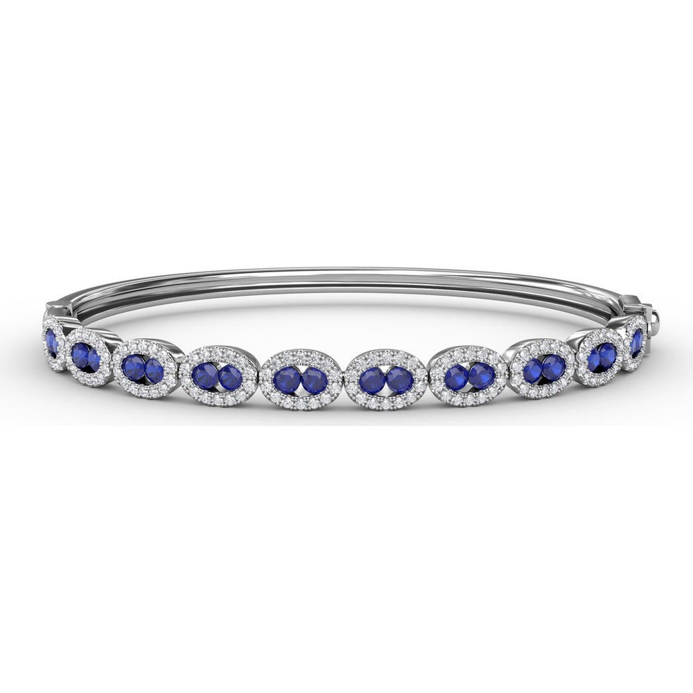 Oval Link Bangle with Round Sapphires and Diamond Halos by Fana - 2.55 Carat Total Gemstone Weight