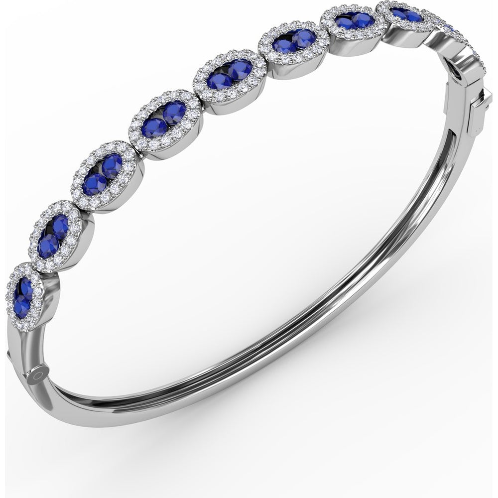 Oval Link Bangle with Round Sapphires and Diamond Halos by Fana - 2.55 Carat Total Gemstone Weight